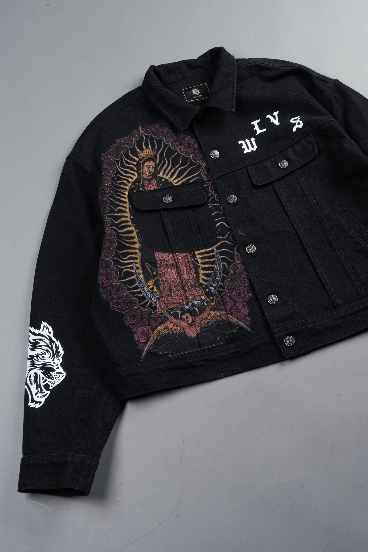 Nuestra Senora Cropped American Denim Jacket In Black