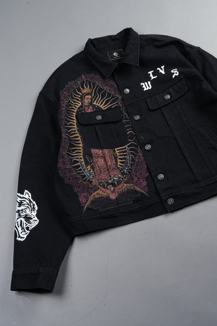 Nuestra Senora Cropped American Denim Jacket In Black