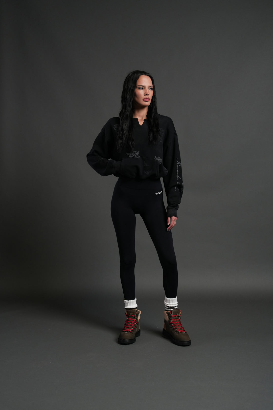 Fallen Cherub "Dempsey" Cropped Hoodie in Black Drift Wash