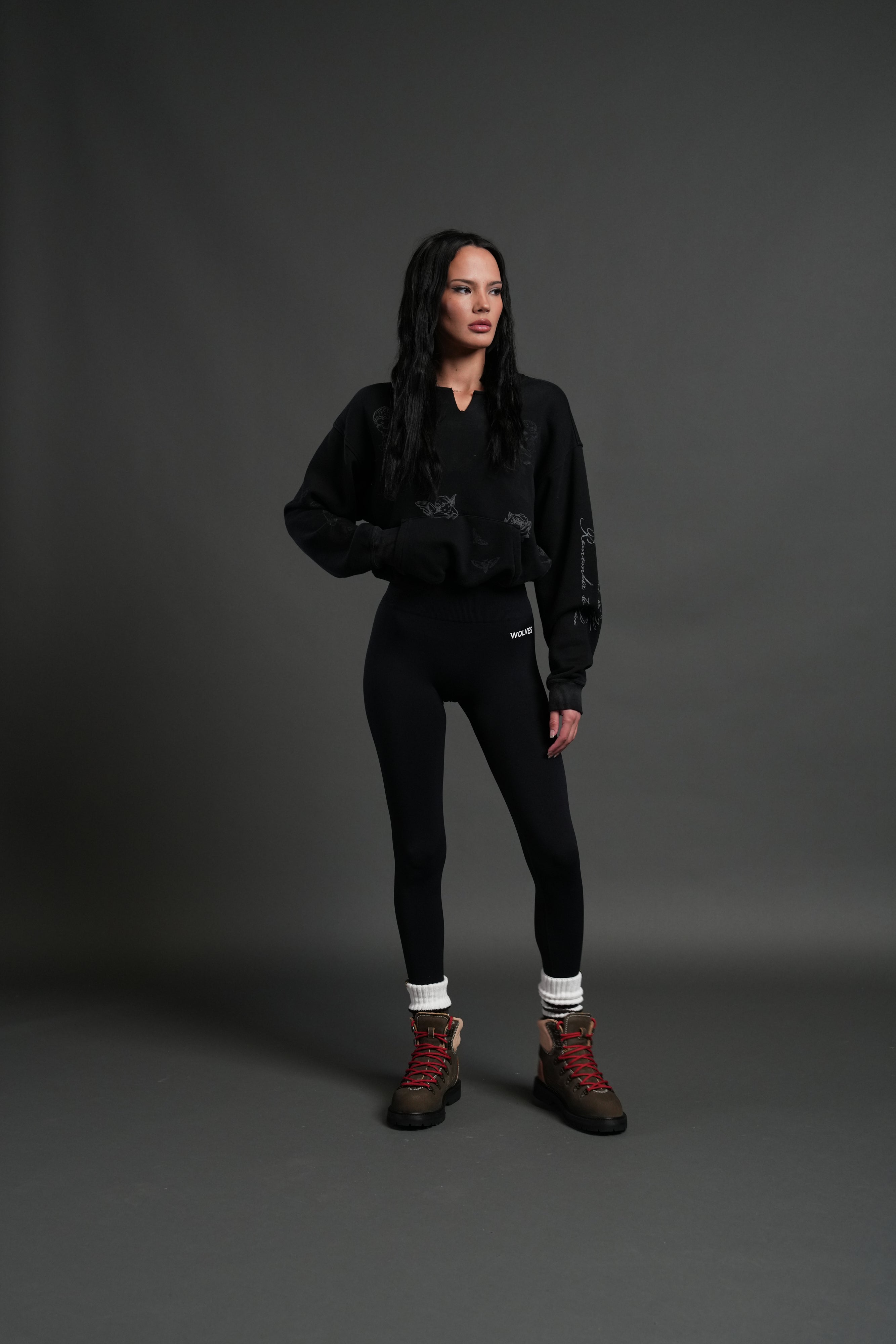 Fallen Cherub "Dempsey" Cropped Hoodie in Black Drift Wash