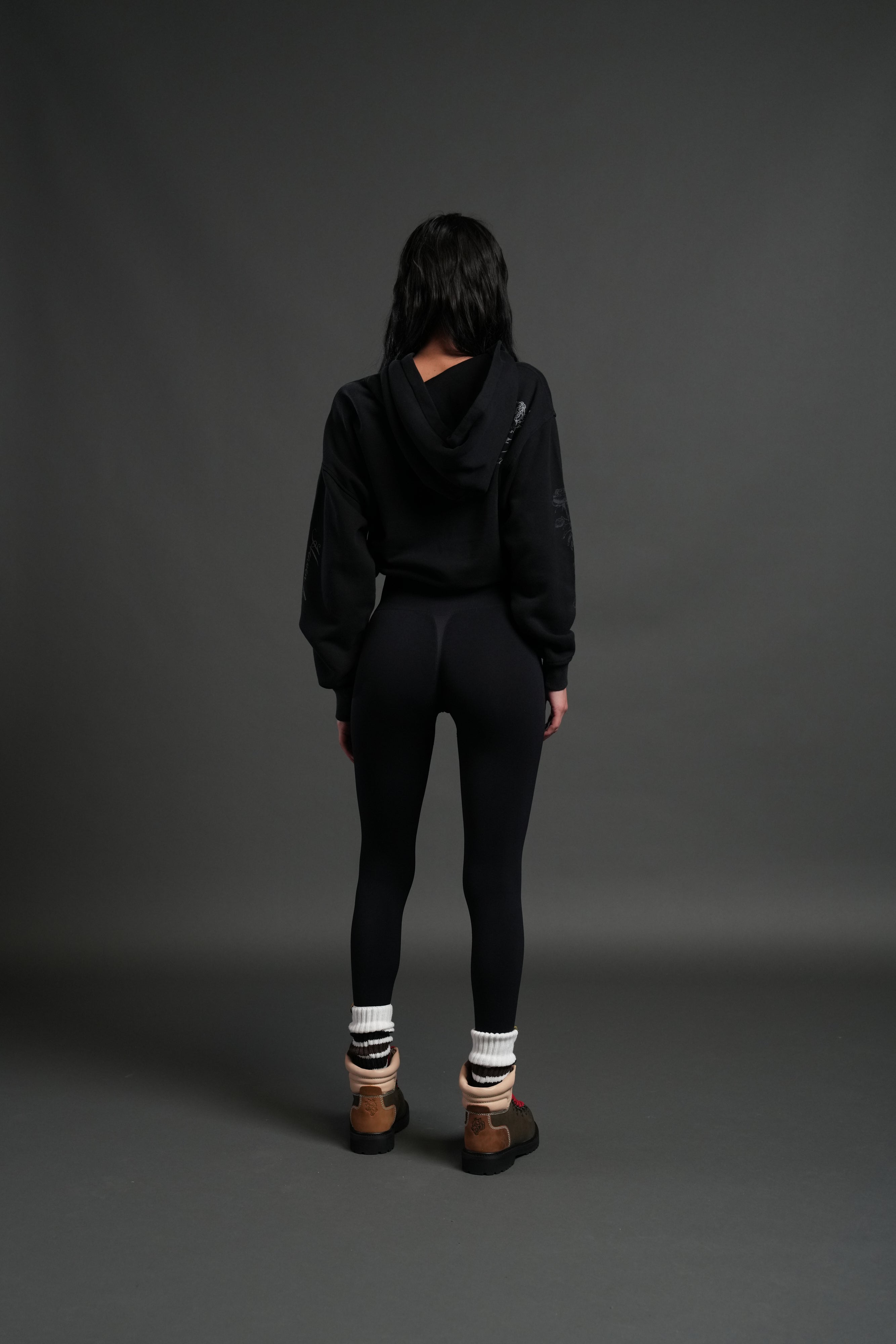 Fallen Cherub "Dempsey" Cropped Hoodie in Black Drift Wash