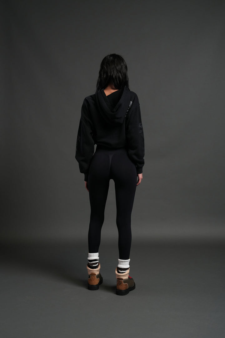 Fallen Cherub "Dempsey" Cropped Hoodie in Black Drift Wash