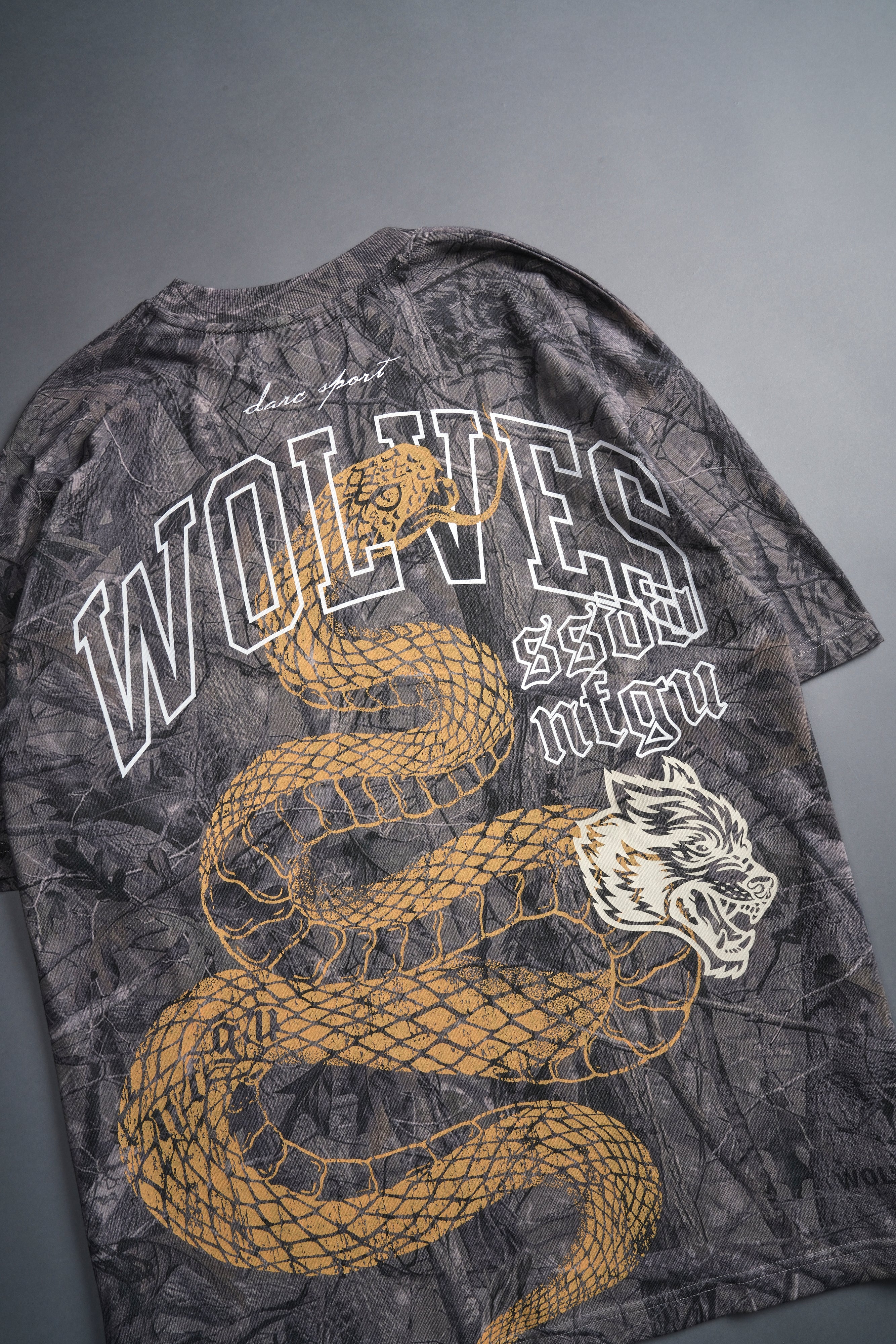 New Beginnings "Premium" Oversized Tee in Driftwood Wolf Forest Camo