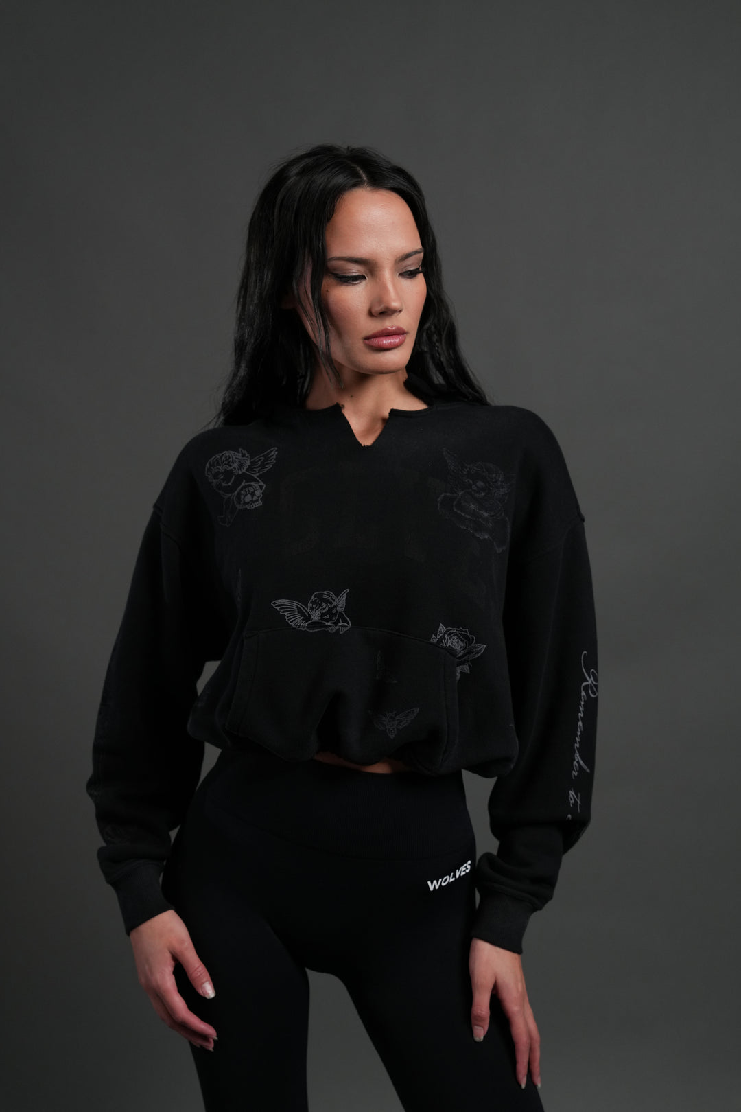 Fallen Cherub "Dempsey" Cropped Hoodie in Black Drift Wash