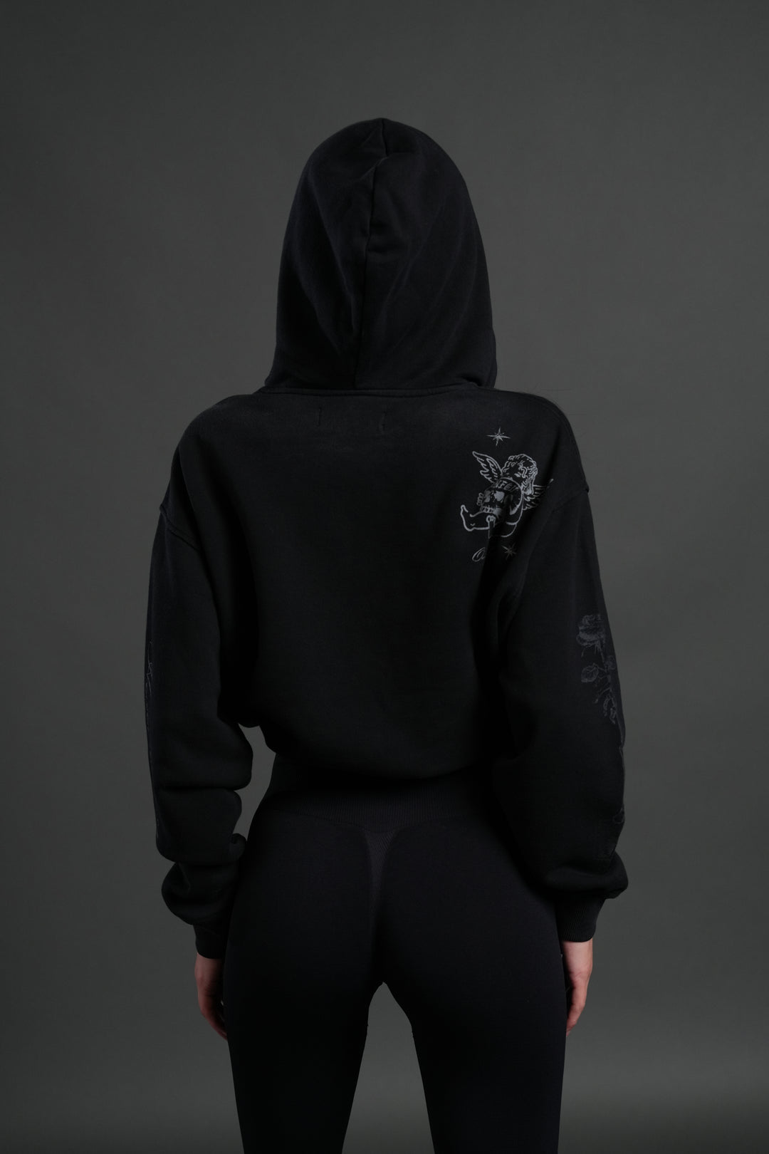 Fallen Cherub "Dempsey" Cropped Hoodie in Black Drift Wash