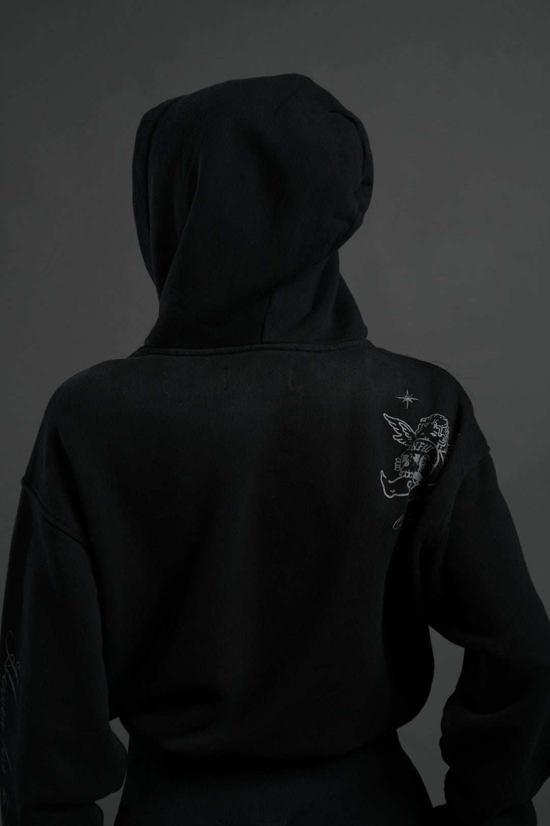 Fallen Cherub "Dempsey" Cropped Hoodie in Black Drift Wash