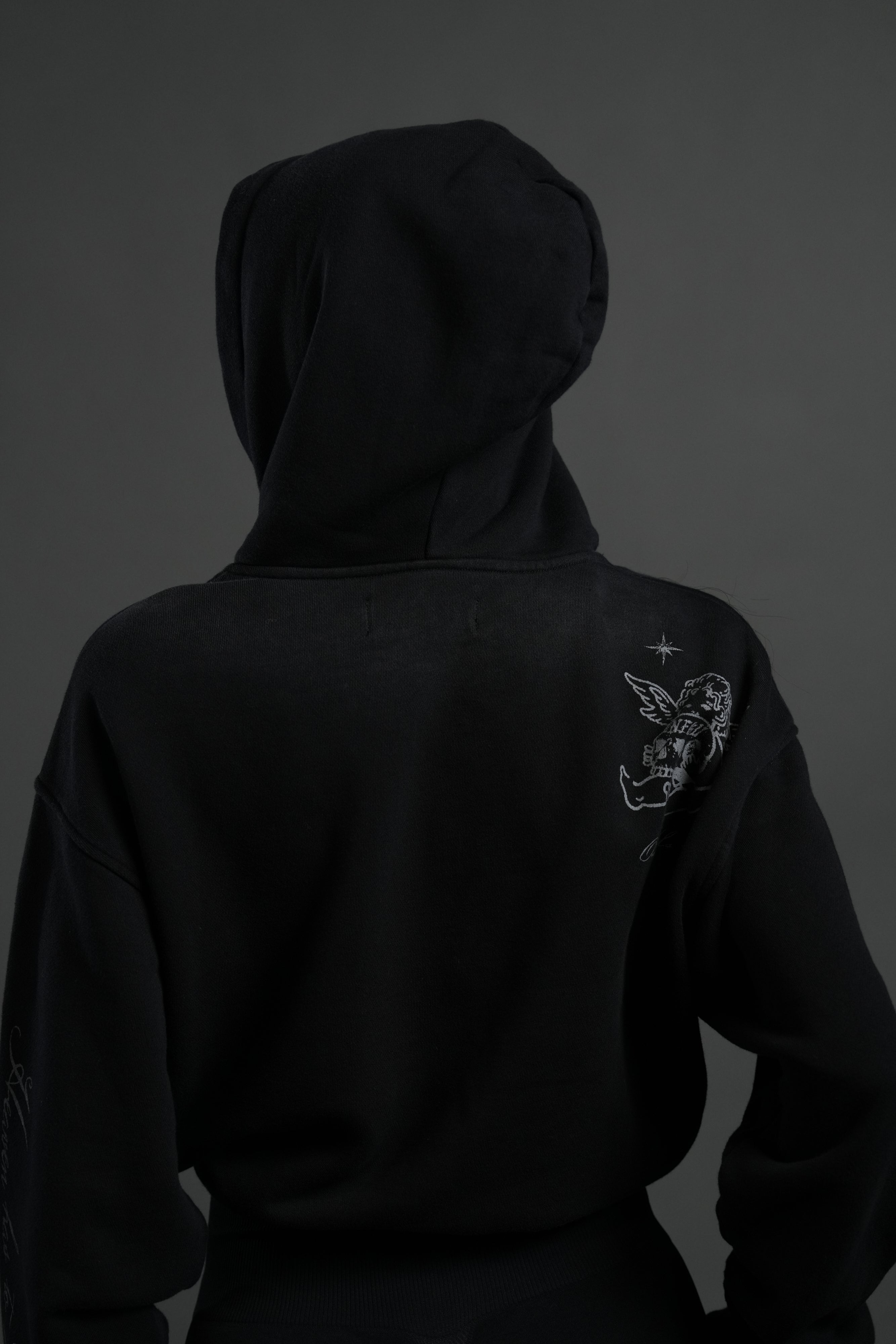 Fallen Cherub "Dempsey" Cropped Hoodie in Black Drift Wash