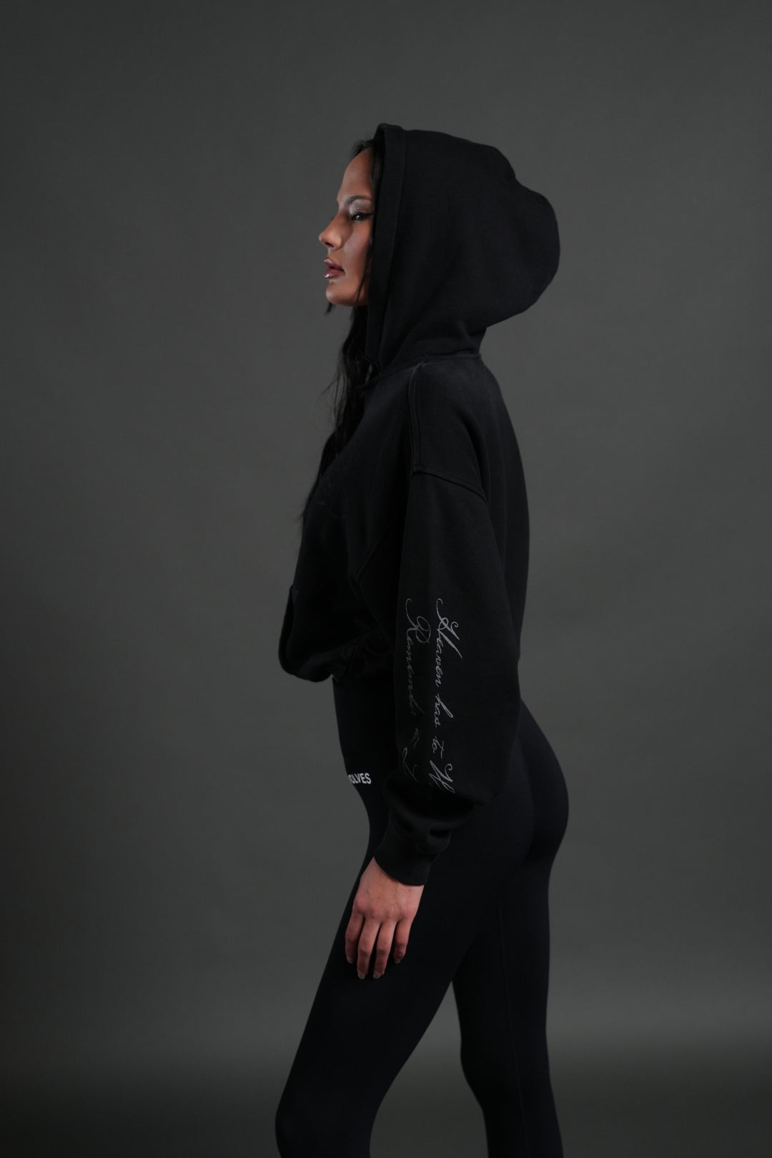 Fallen Cherub "Dempsey" Cropped Hoodie in Black Drift Wash