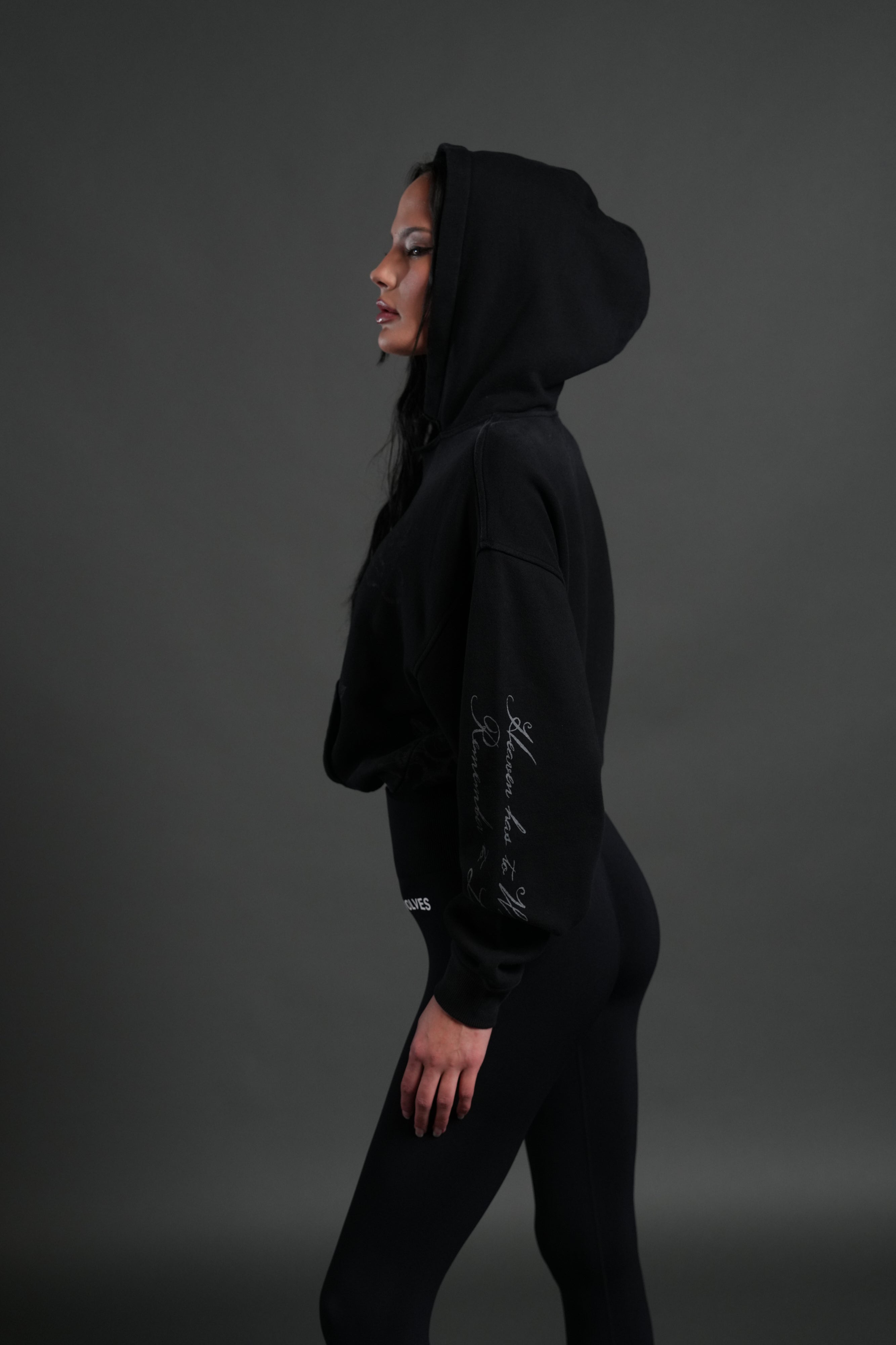 Fallen Cherub "Dempsey" Cropped Hoodie in Black Drift Wash