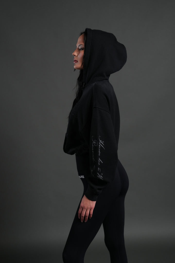 Fallen Cherub "Dempsey" Cropped Hoodie in Black Drift Wash