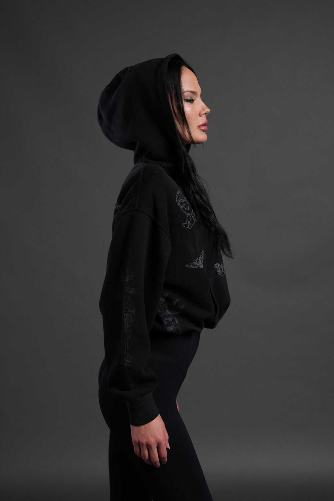 Fallen Cherub "Dempsey" Cropped Hoodie in Black Drift Wash