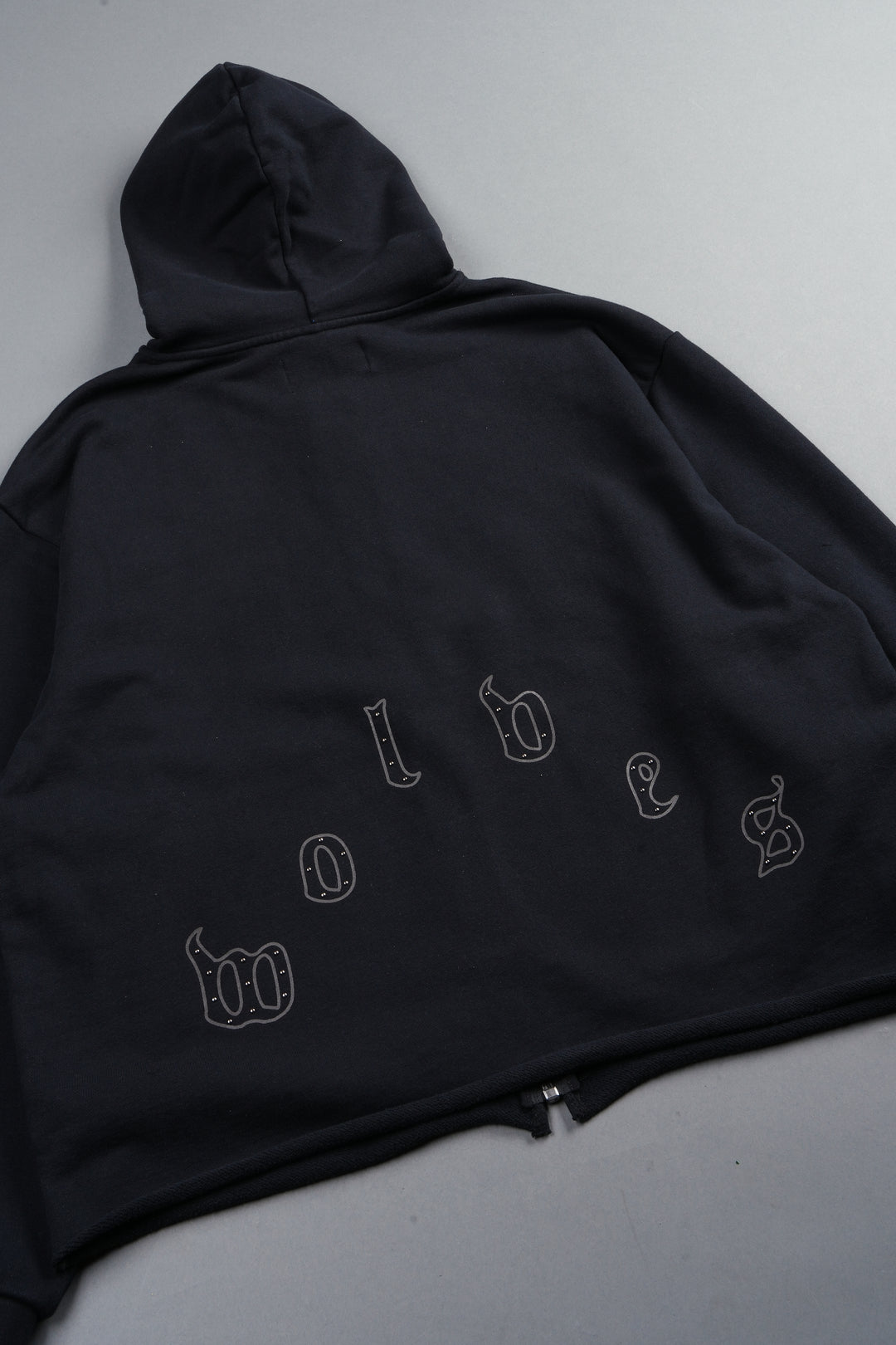 Darc Heaven Distressed Grunge Mid Length Raw Hem Zip Hoodie In Black