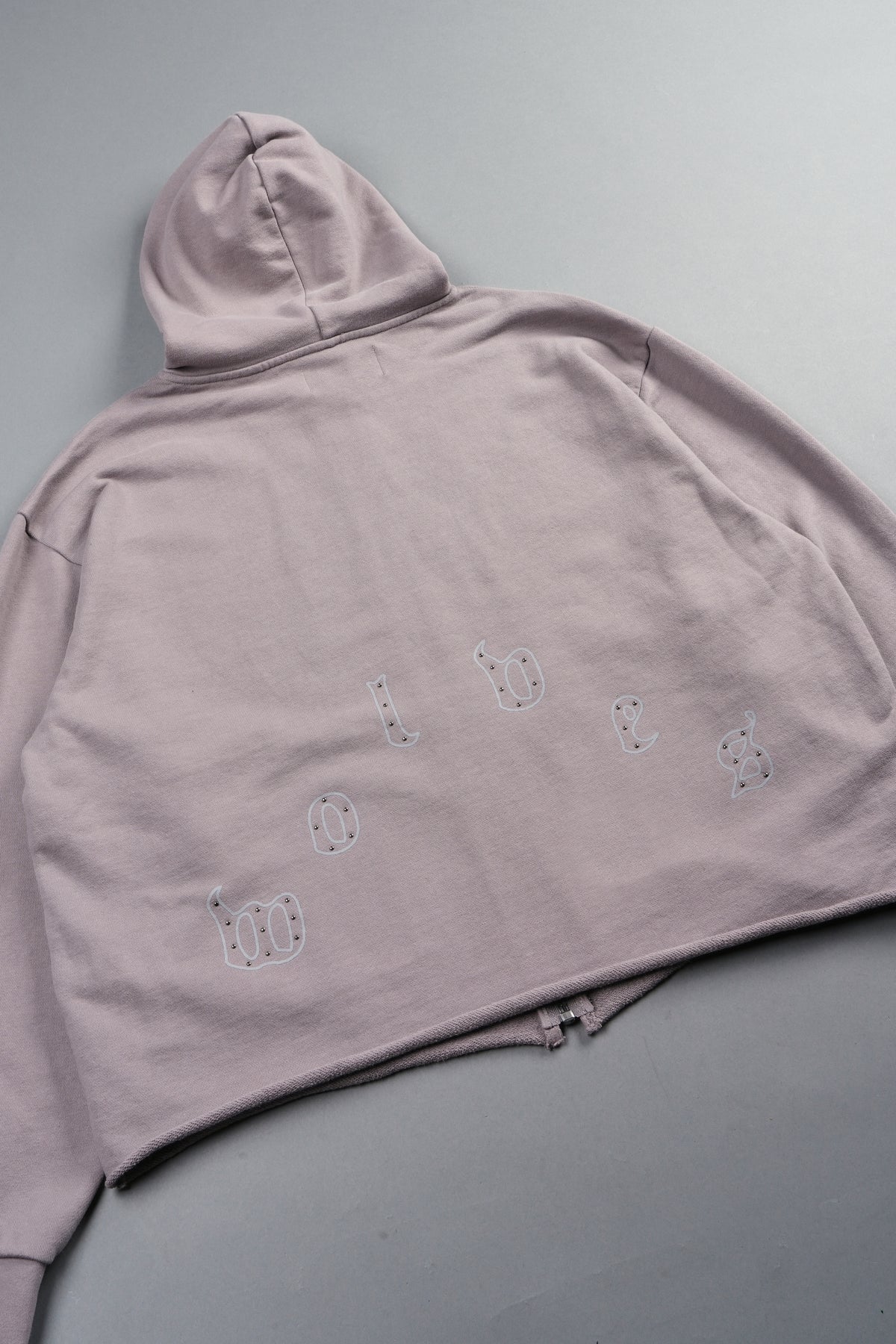 Darc Heaven Distressed Grunge Mid Length Raw Hem Zip Hoodie In Pale Gray