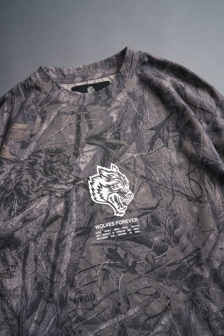 Wolves Have Your Back "Premium" L/S Tee in Driftwood Wolf Forest Camo