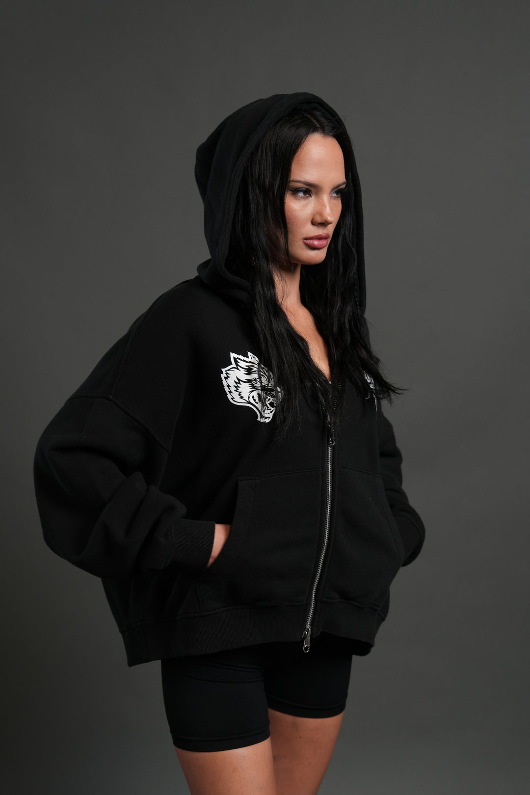 Stand-Off Vex Double Zip Hoodie in Black