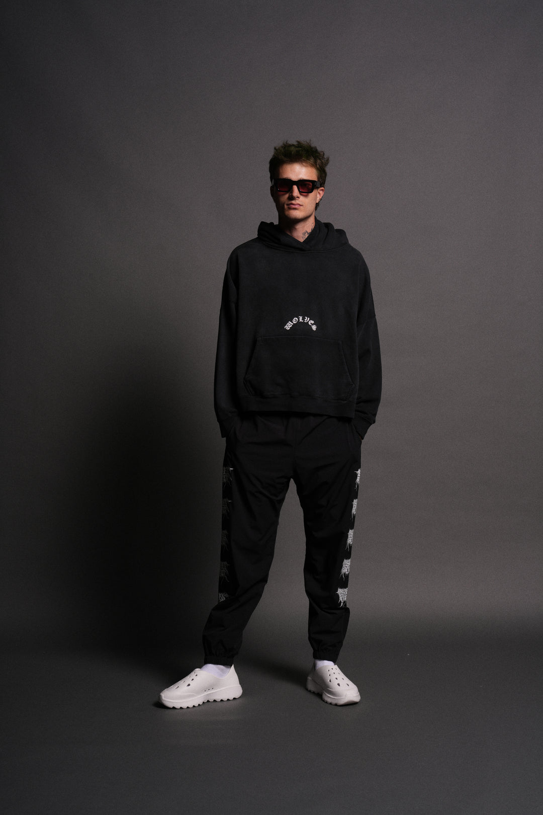 The Batman Forever Grunge "Gage Box Cut" Hoodie in Black Drift Wash