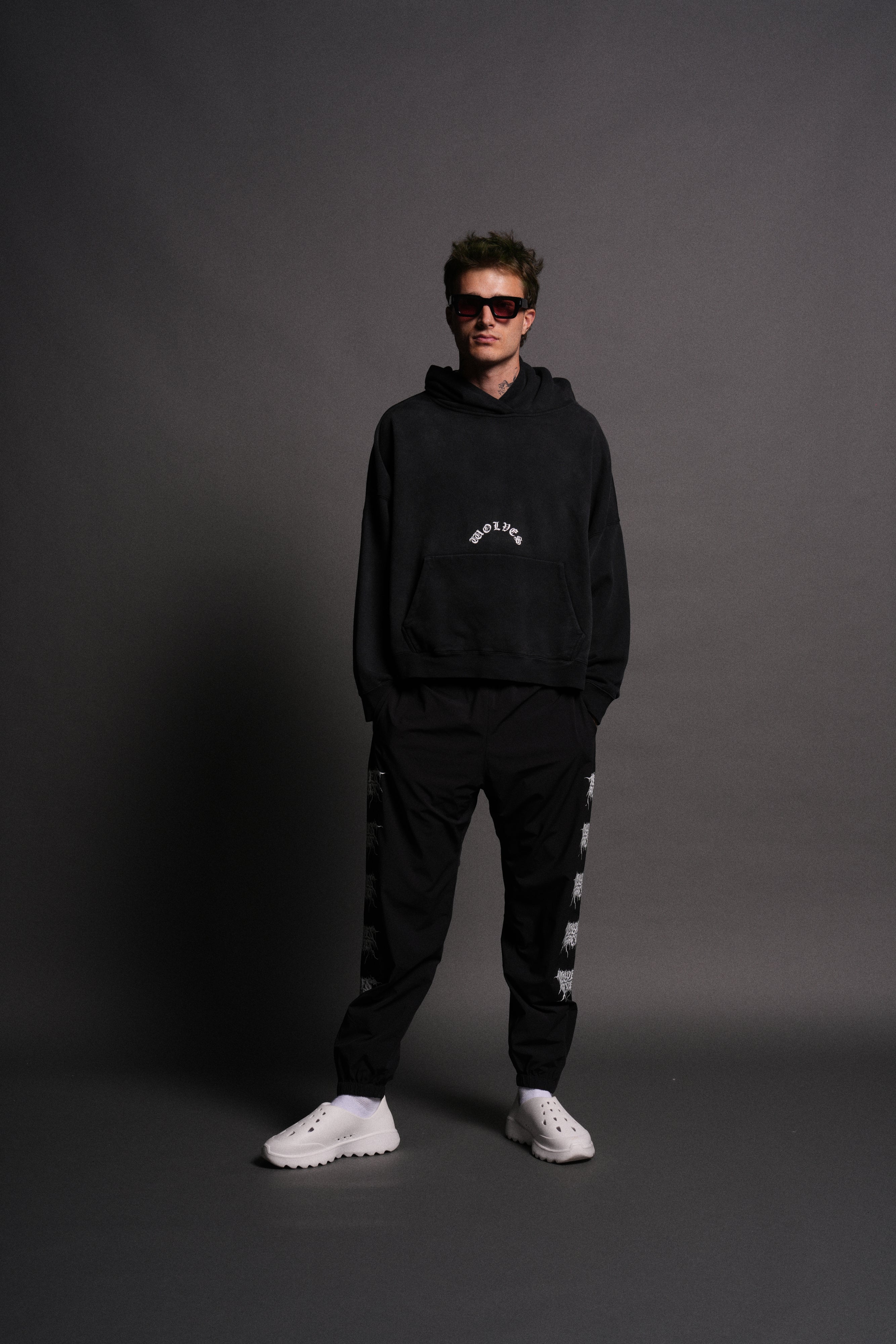 The Batman Forever Grunge "Gage Box Cut" Hoodie in Black Drift Wash