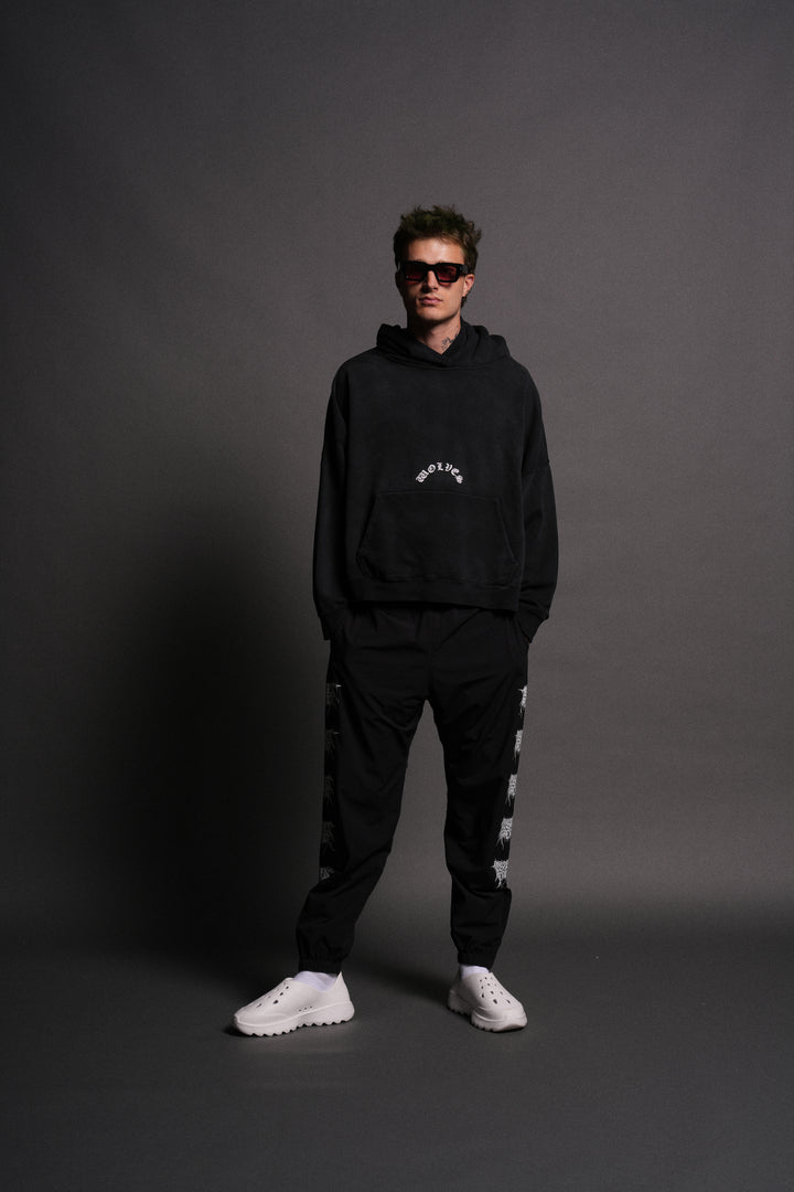 The Batman Forever Grunge "Gage Box Cut" Hoodie in Black Drift Wash
