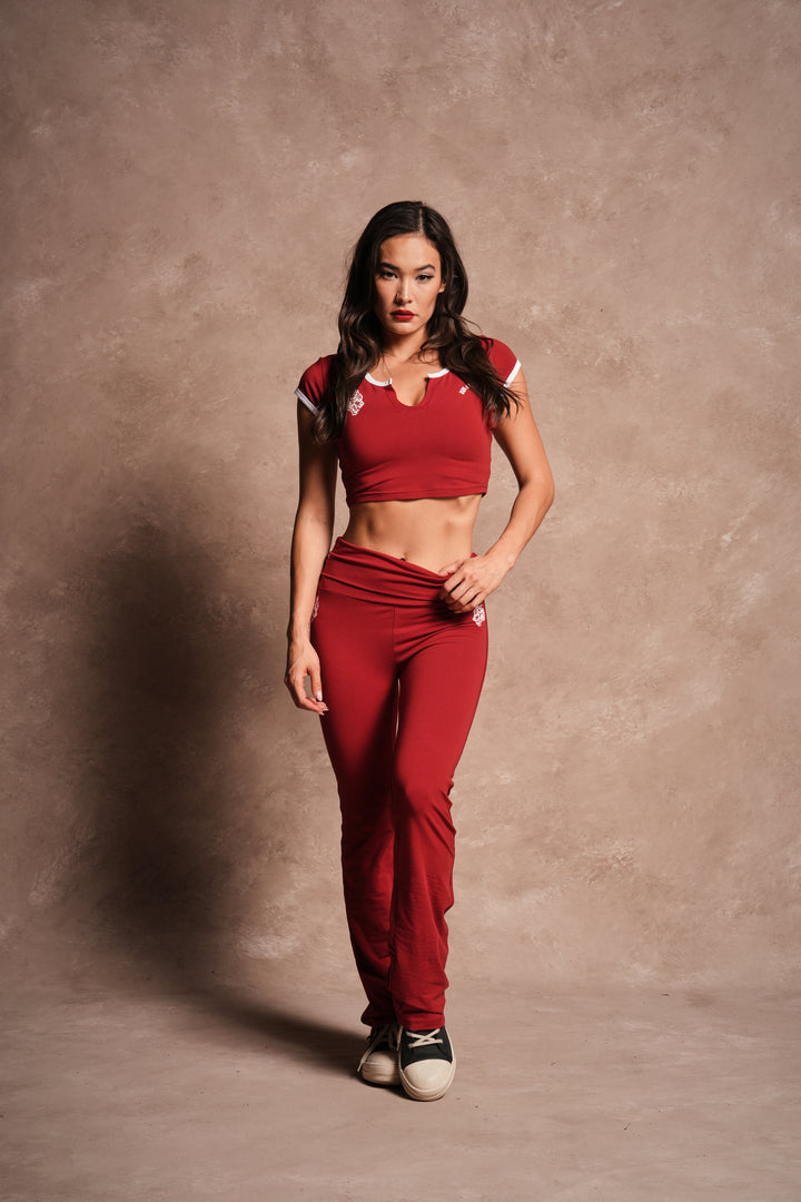 Dual Romy Foldover Pants in Carmine Red