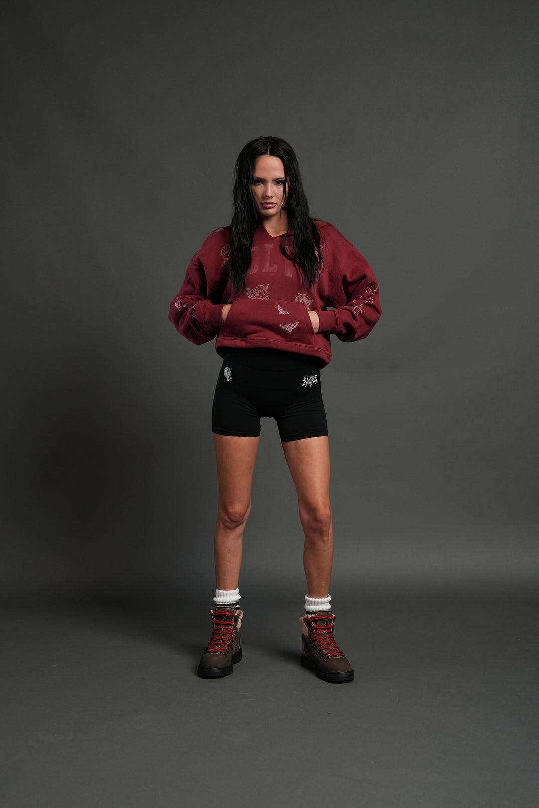 Fallen Cherub "Dempsey" (Cropped) Hoodie in Cherry Red