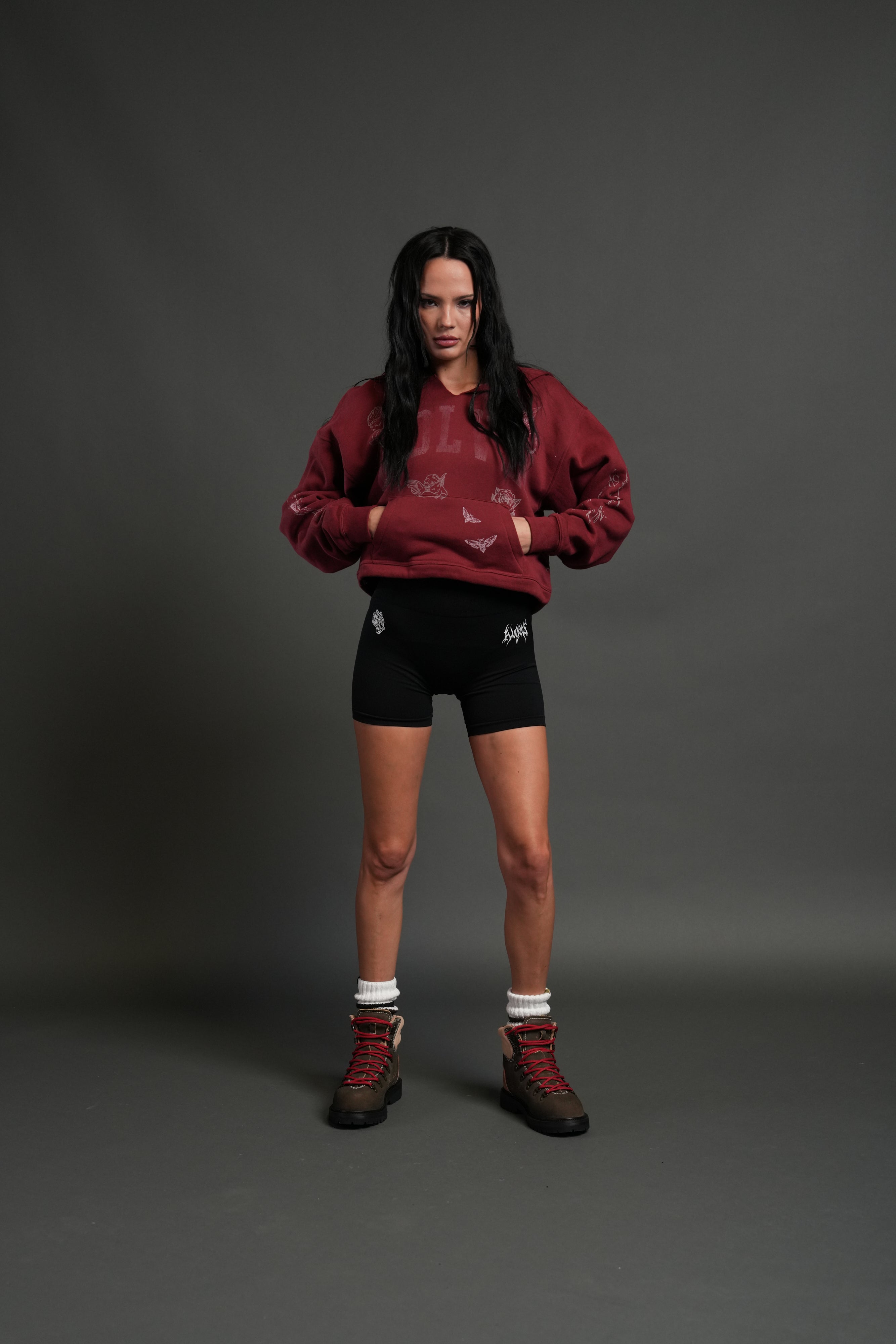 Fallen Cherub "Dempsey" (Cropped) Hoodie in Cherry Red