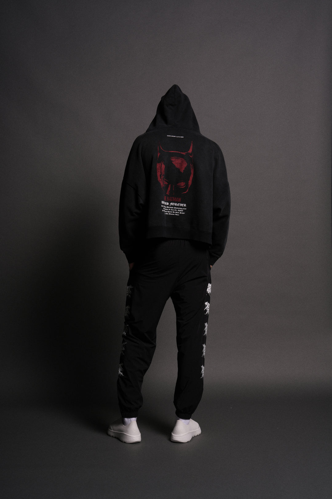 The Batman Forever Grunge "Gage Box Cut" Hoodie in Black Drift Wash