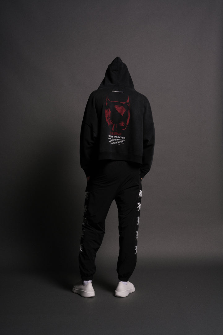 The Batman Forever Grunge "Gage Box Cut" Hoodie in Black Drift Wash