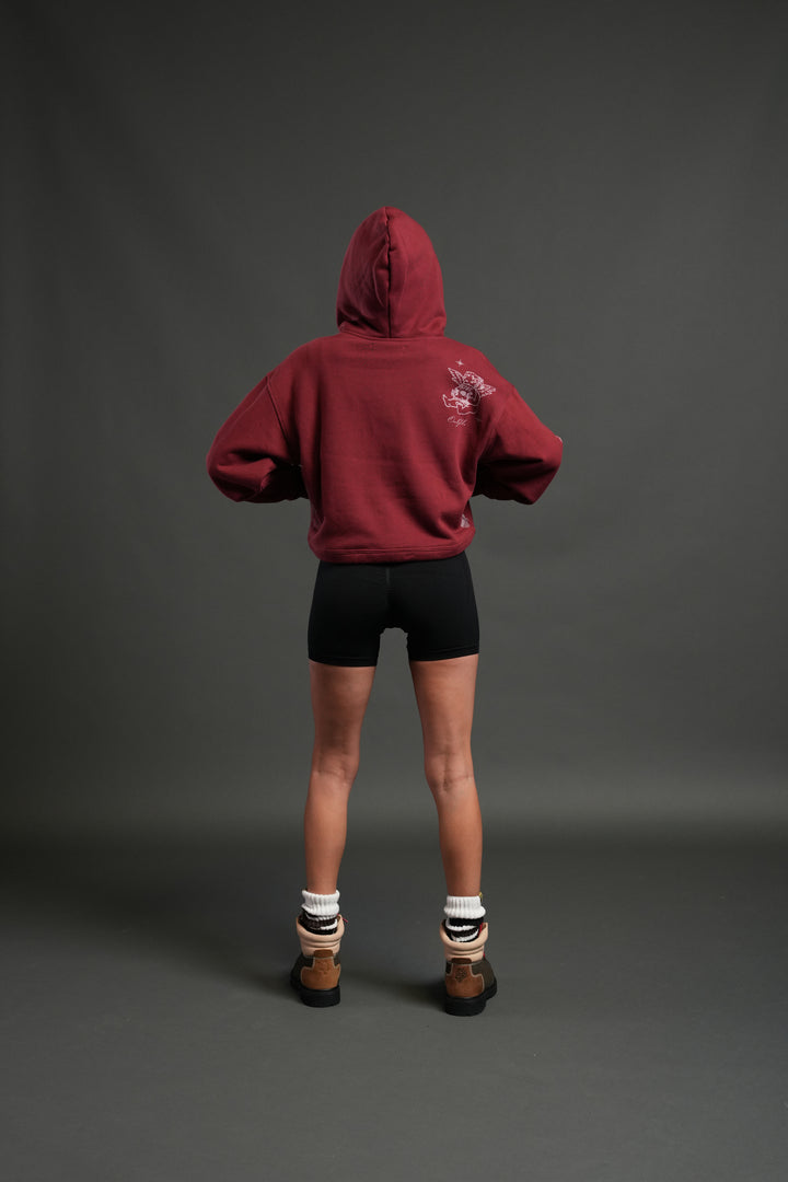Fallen Cherub "Dempsey" (Cropped) Hoodie in Cherry Red