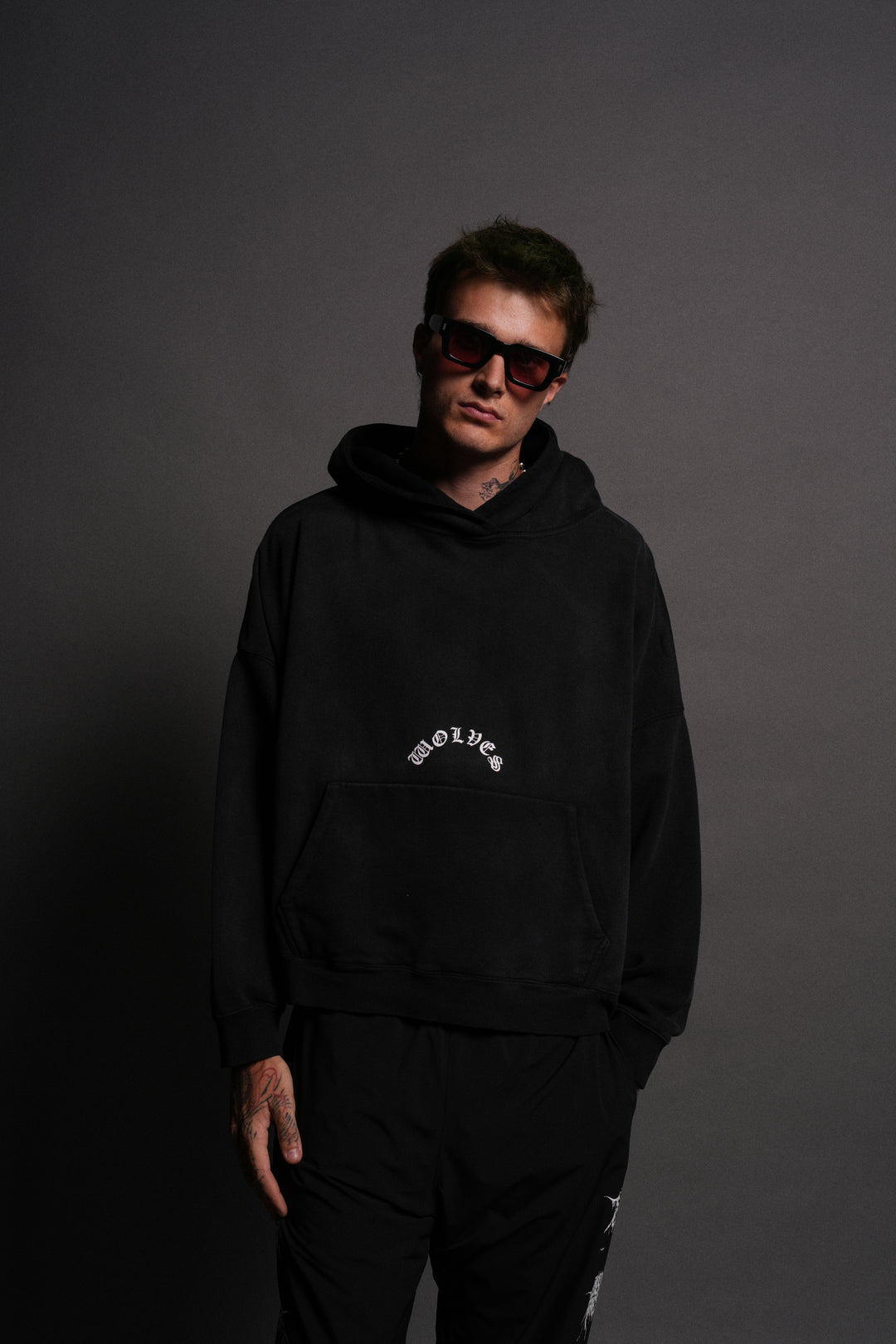 The Batman Forever Grunge "Gage Box Cut" Hoodie in Black Drift Wash