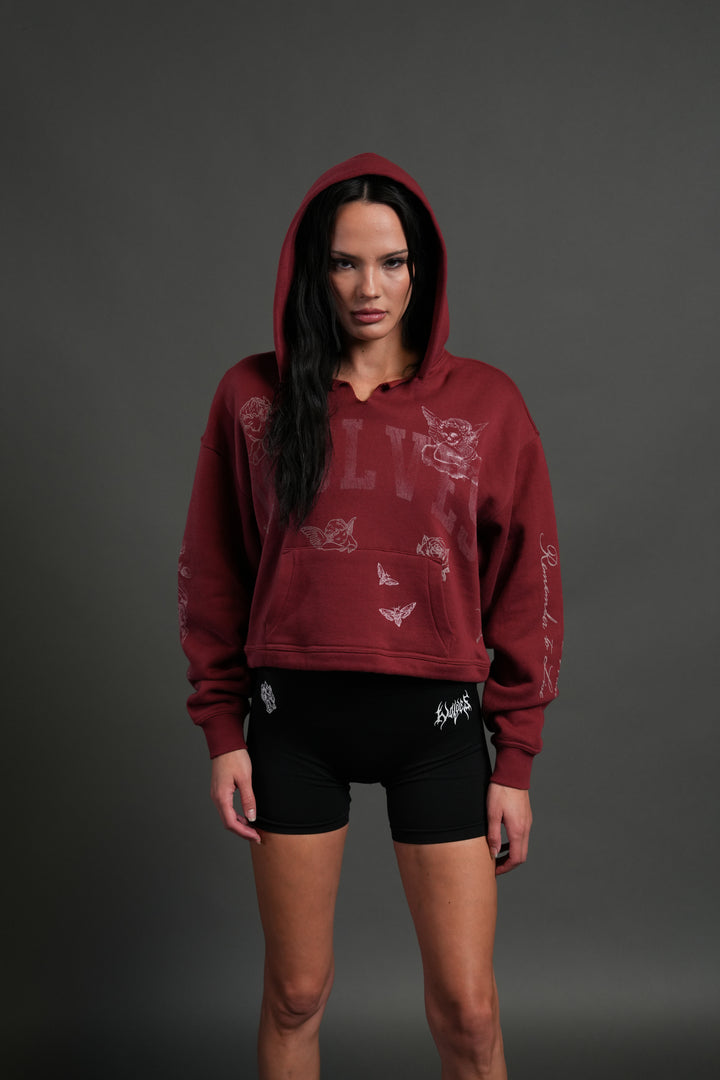 Fallen Cherub "Dempsey" (Cropped) Hoodie in Cherry Red