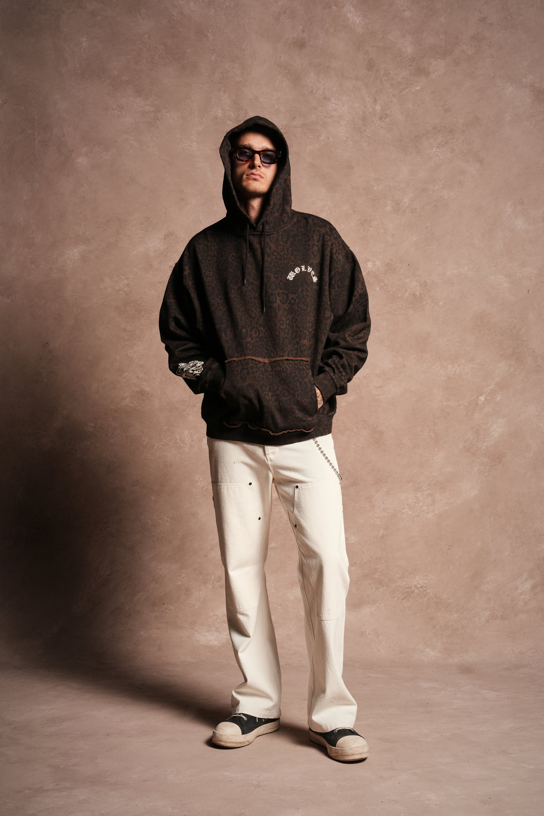 Embroidered Chopper Grunge Moatis Hoodie in Darc Brown Leopard