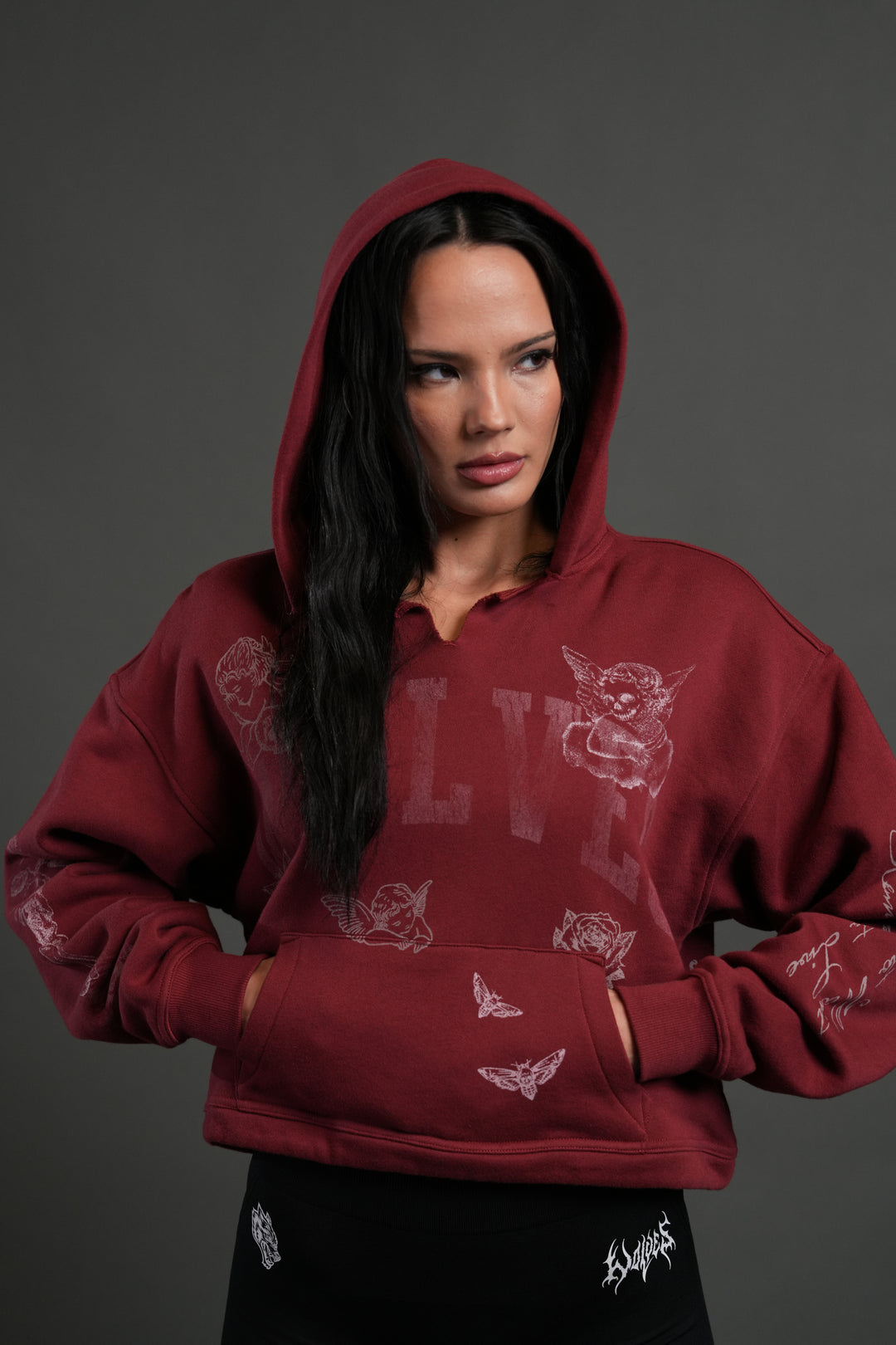 Fallen Cherub "Dempsey" (Cropped) Hoodie in Cherry Red