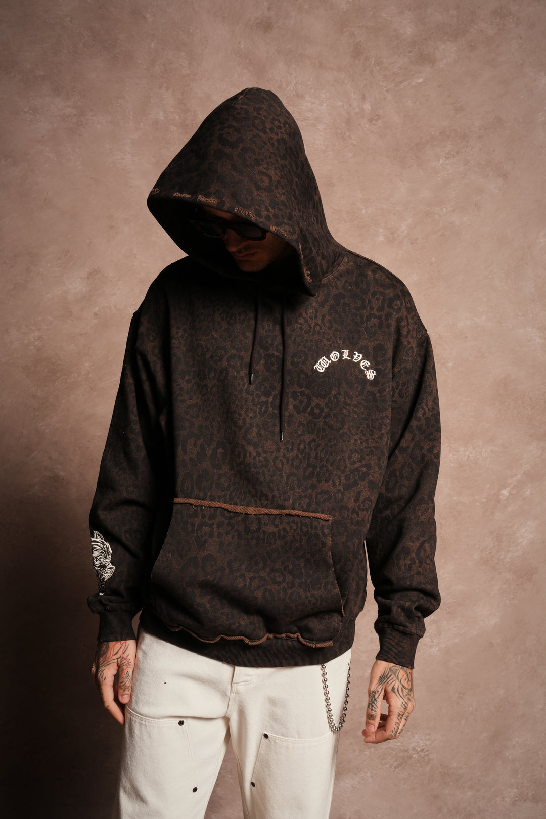 Embroidered Chopper Grunge Moatis Hoodie in Darc Brown Leopard