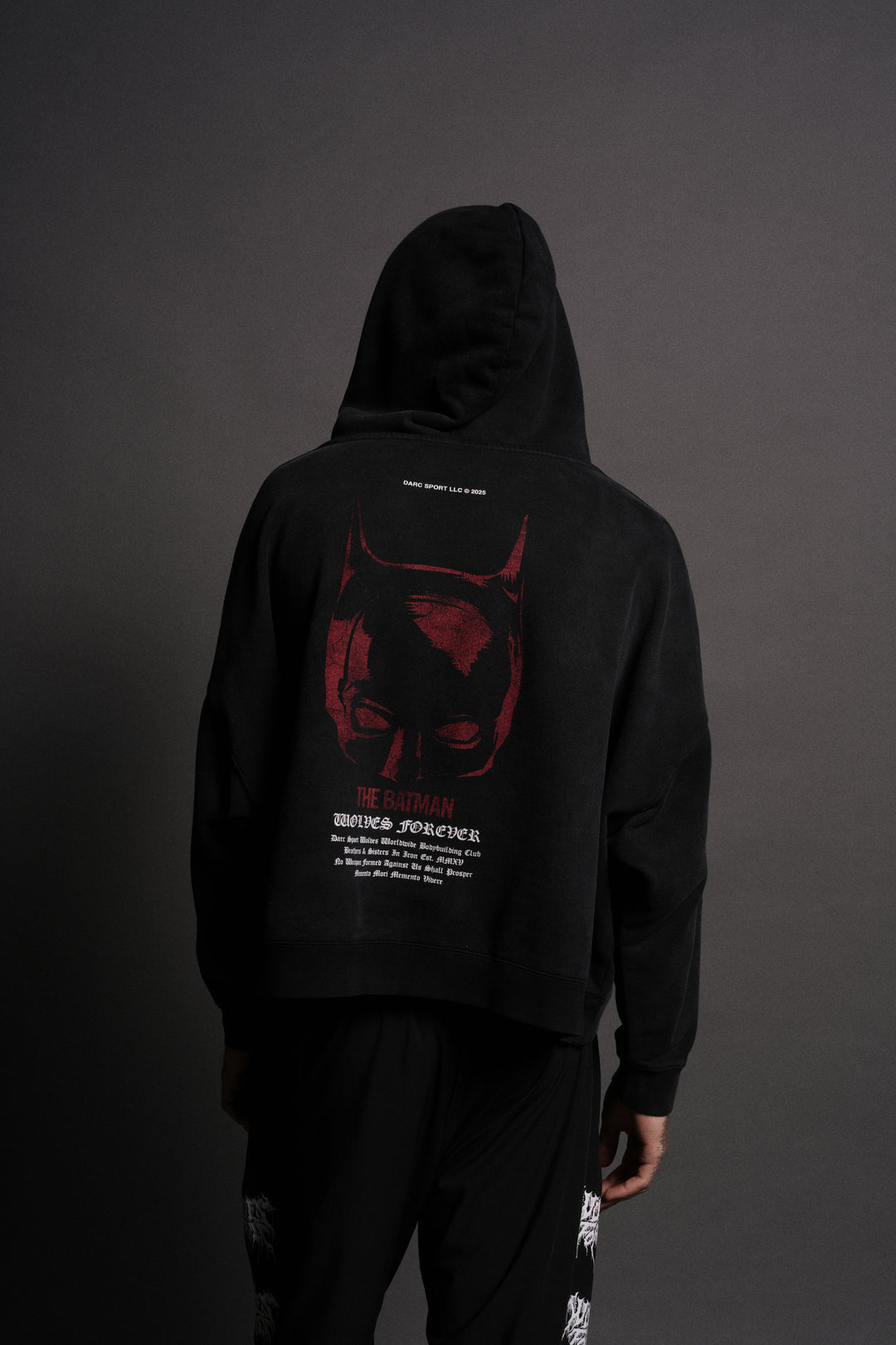 The Batman Forever Grunge "Gage Box Cut" Hoodie in Black Drift Wash