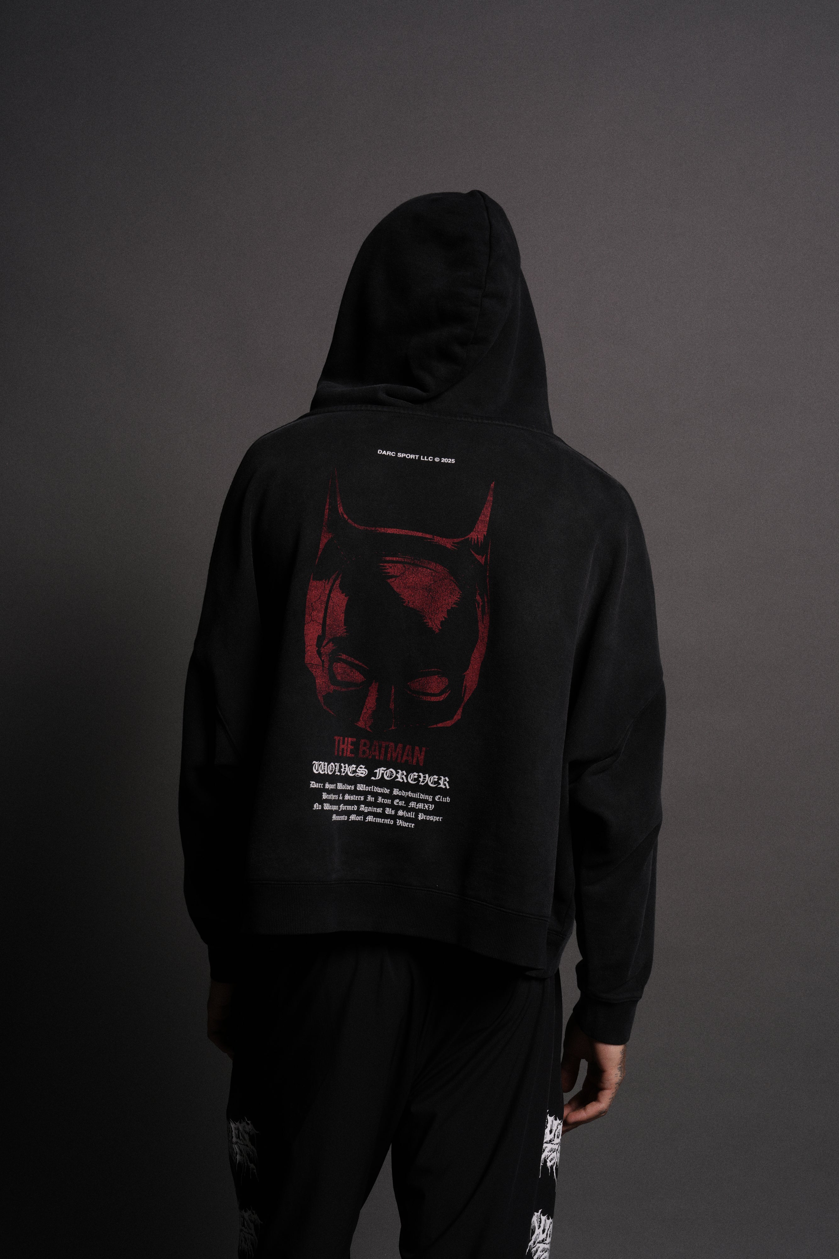The Batman Forever Grunge "Gage Box Cut" Hoodie in Black Drift Wash