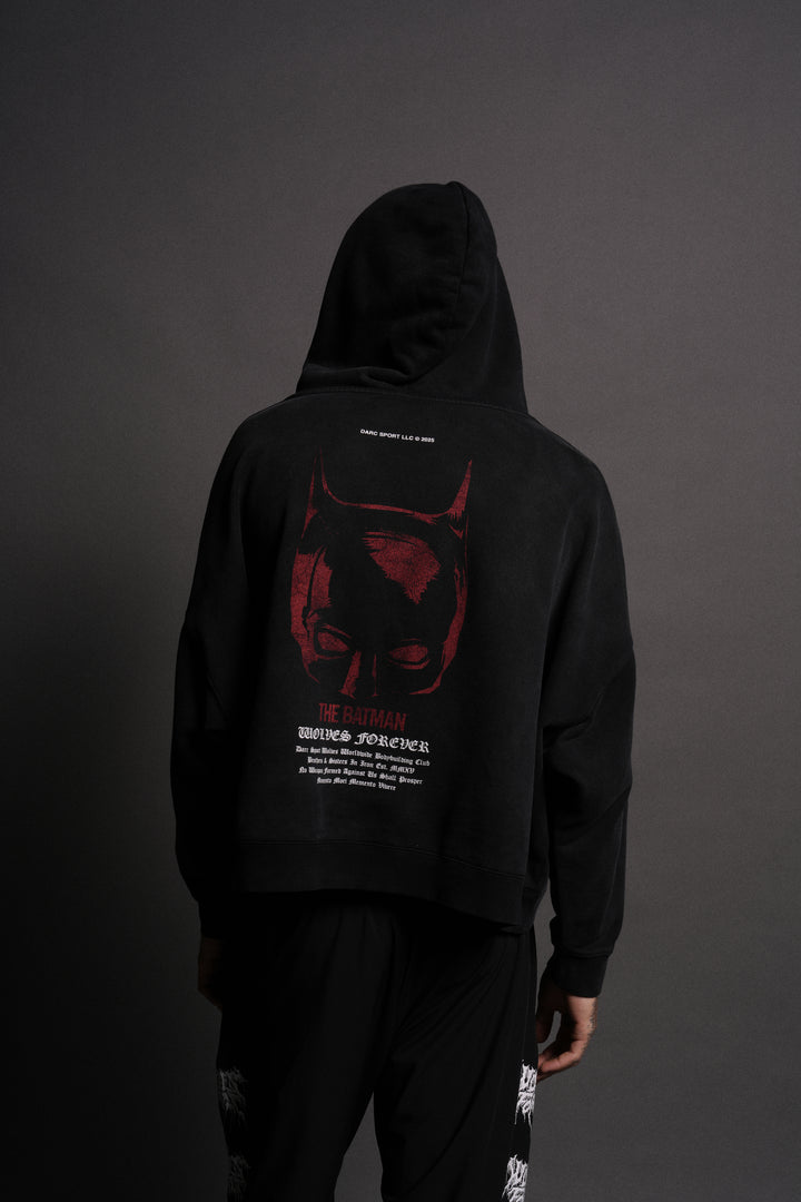 The Batman Forever Grunge "Gage Box Cut" Hoodie in Black Drift Wash