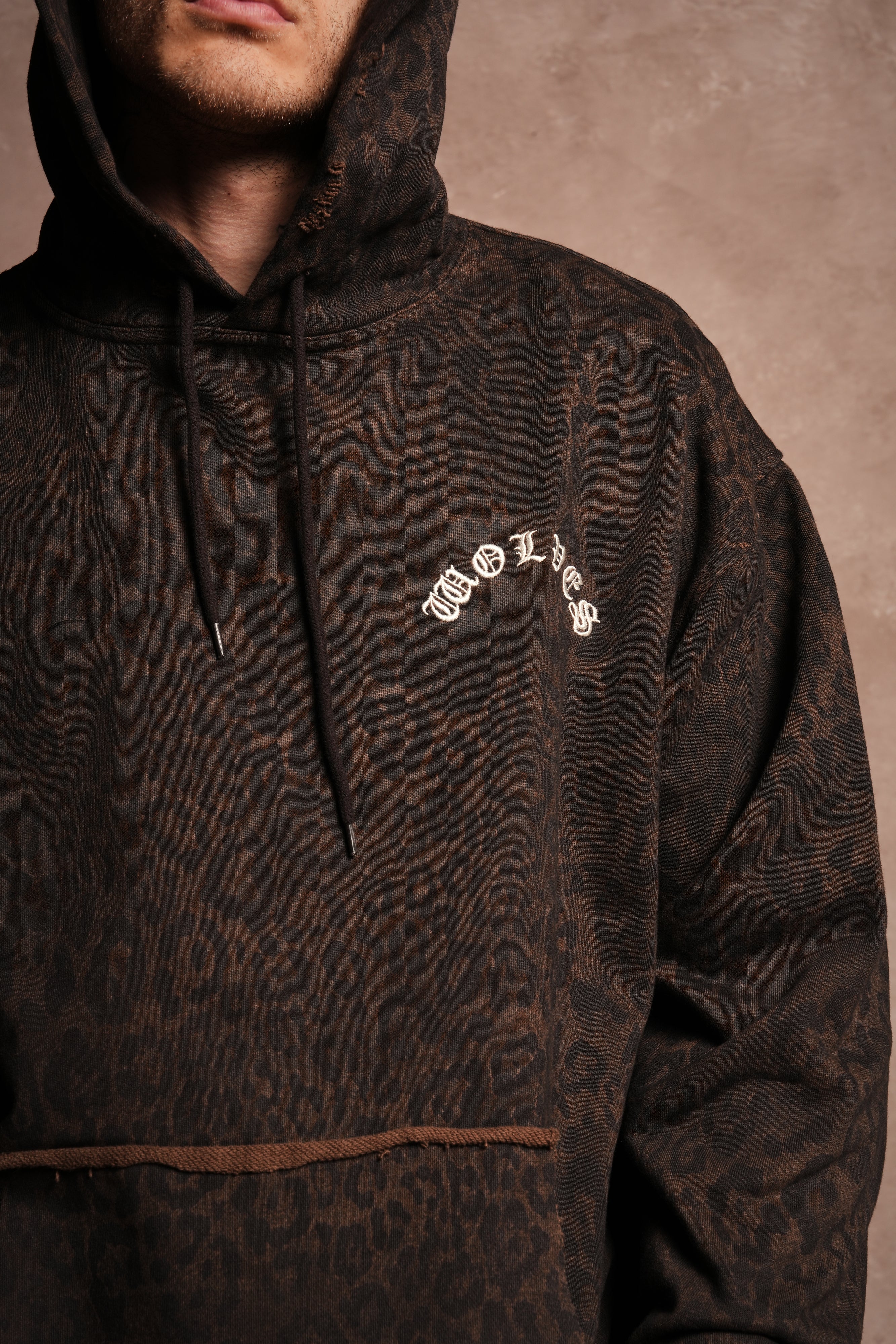 Embroidered Chopper Grunge Moatis Hoodie in Darc Brown Leopard