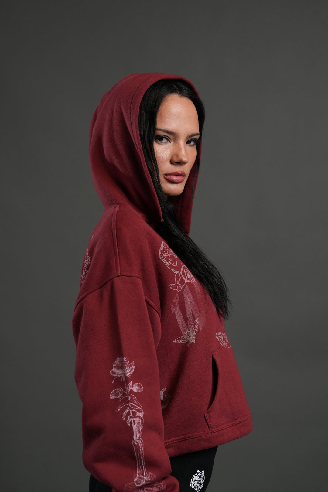 Fallen Cherub "Dempsey" (Cropped) Hoodie in Cherry Red