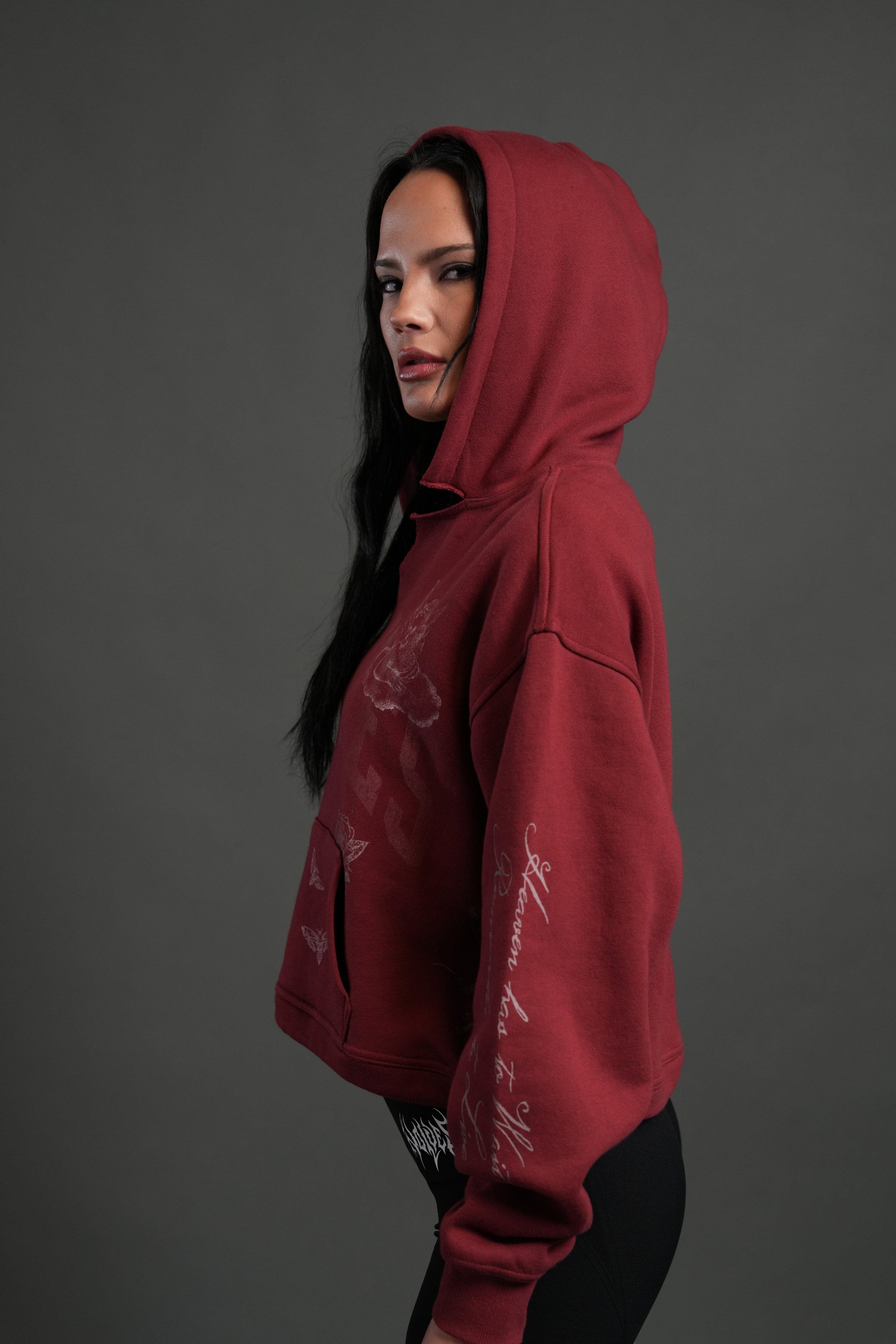 Fallen Cherub "Dempsey" (Cropped) Hoodie in Cherry Red