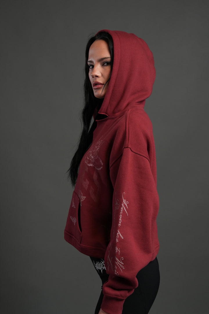 Fallen Cherub "Dempsey" (Cropped) Hoodie in Cherry Red