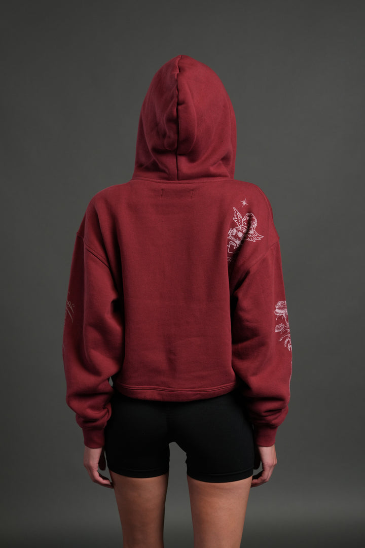 Fallen Cherub "Dempsey" (Cropped) Hoodie in Cherry Red