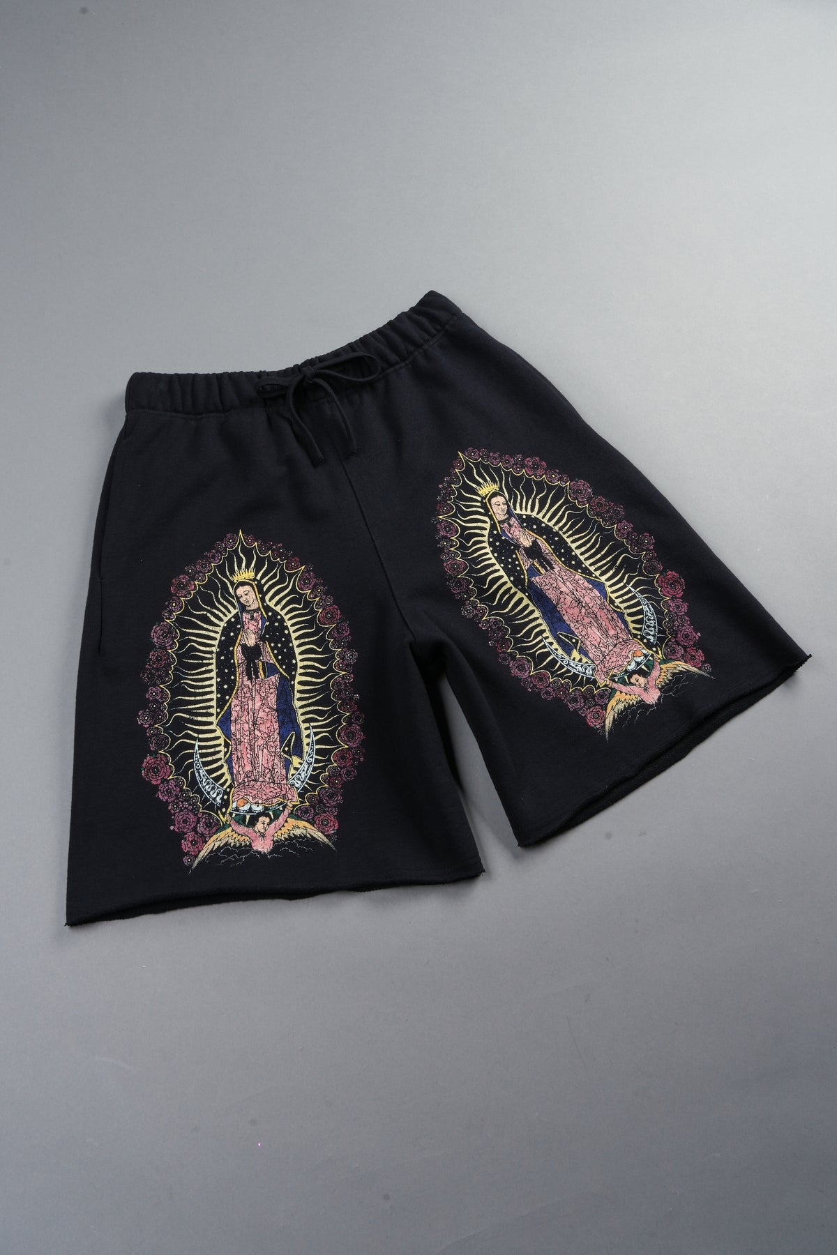 Dama De Las Rosas Grunge Oversized Raw Hem Post Lounge Sweat Shorts In Black
