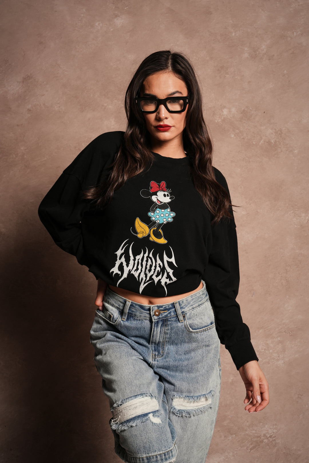 Minnie Mouse Hesh Premium Box Cut Ls Tee in Black
