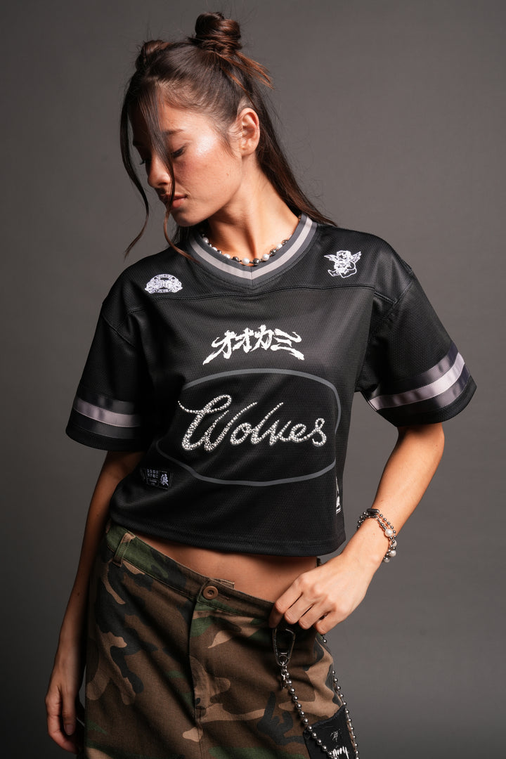 Honor She Football Crop Jersey in Black