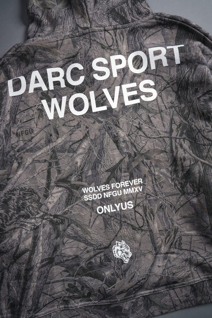 Darc Sport Wolves "Box Cut" Hoodie in Driftwood Wolf Forest Camo