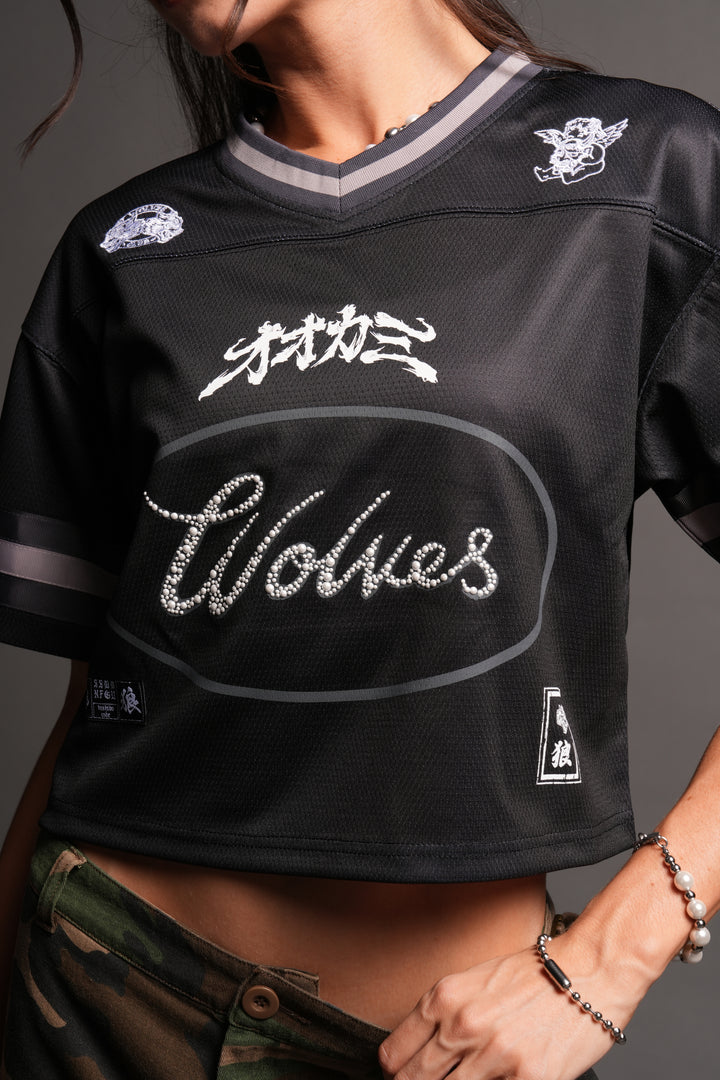 Honor She Football Crop Jersey in Black