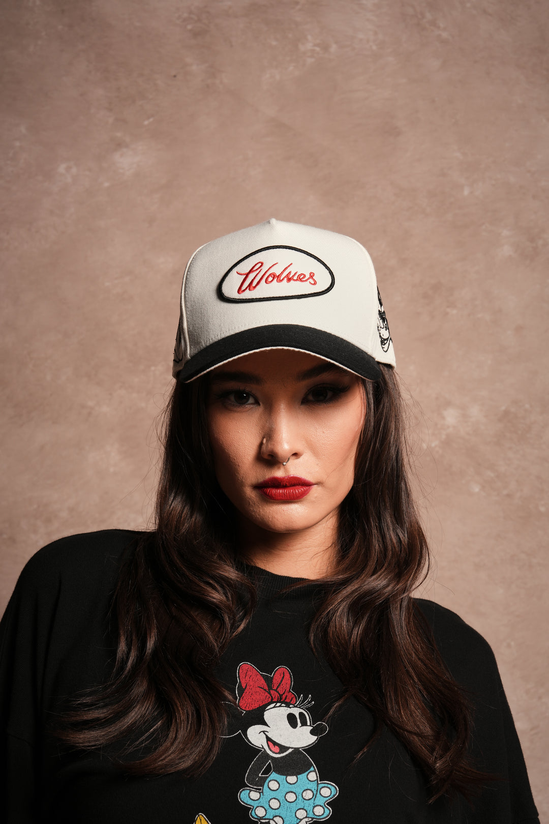 Mickey & The Wolf A Frame Snapback in Cream/Black