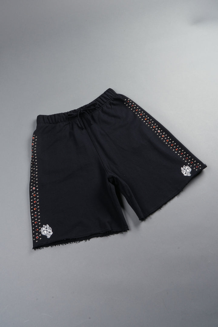 Stud Muerto Grunge Oversized Raw Hem Post Lounge Sweat Shorts In Black