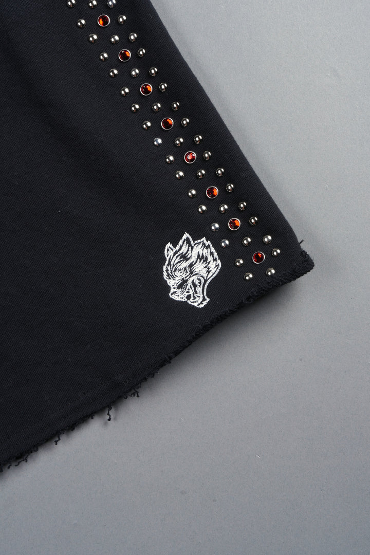 Stud Muerto Grunge Oversized Raw Hem Post Lounge Sweat Shorts In Black