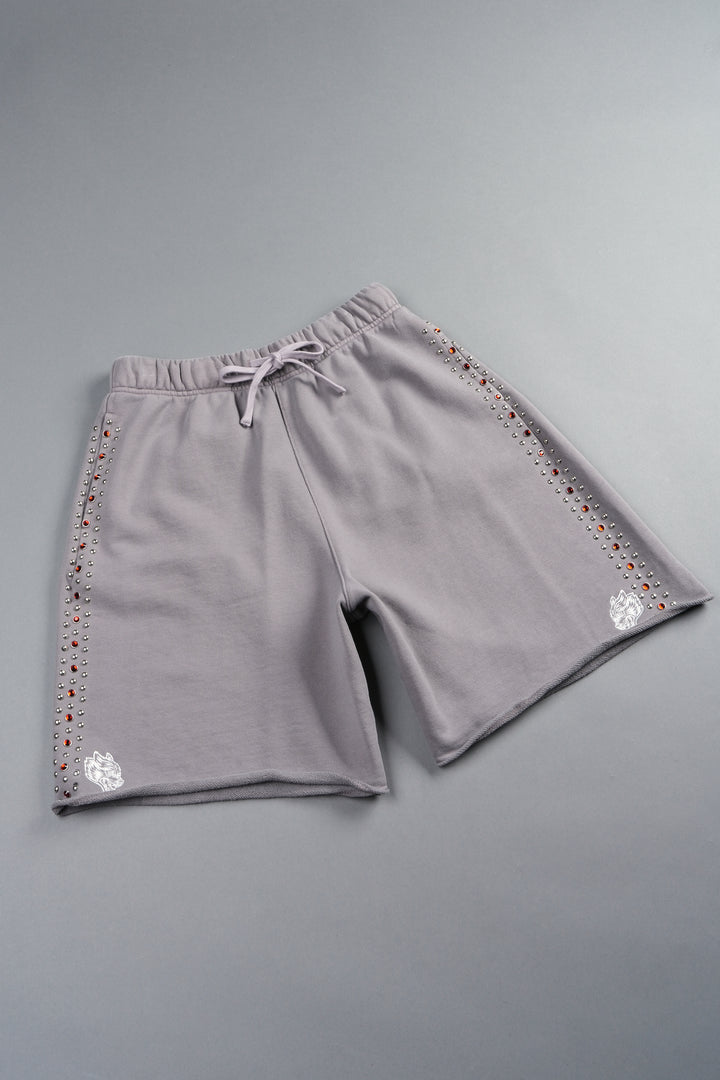 Stud Muerto Grunge Oversized Raw Hem Post Lounge Sweat Shorts In Pale Gray